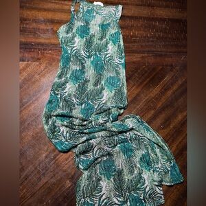 Green and Black Patterned Sleeveless dress cover up